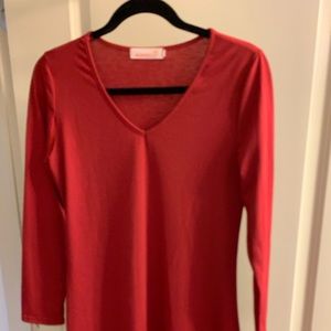 Burgundy V-Neck Long Sleeve Dress